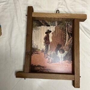 Vintage 1970s Art Print By Jim Daly - Huck Finn & Tom Sawyer Rustic Wood Frame